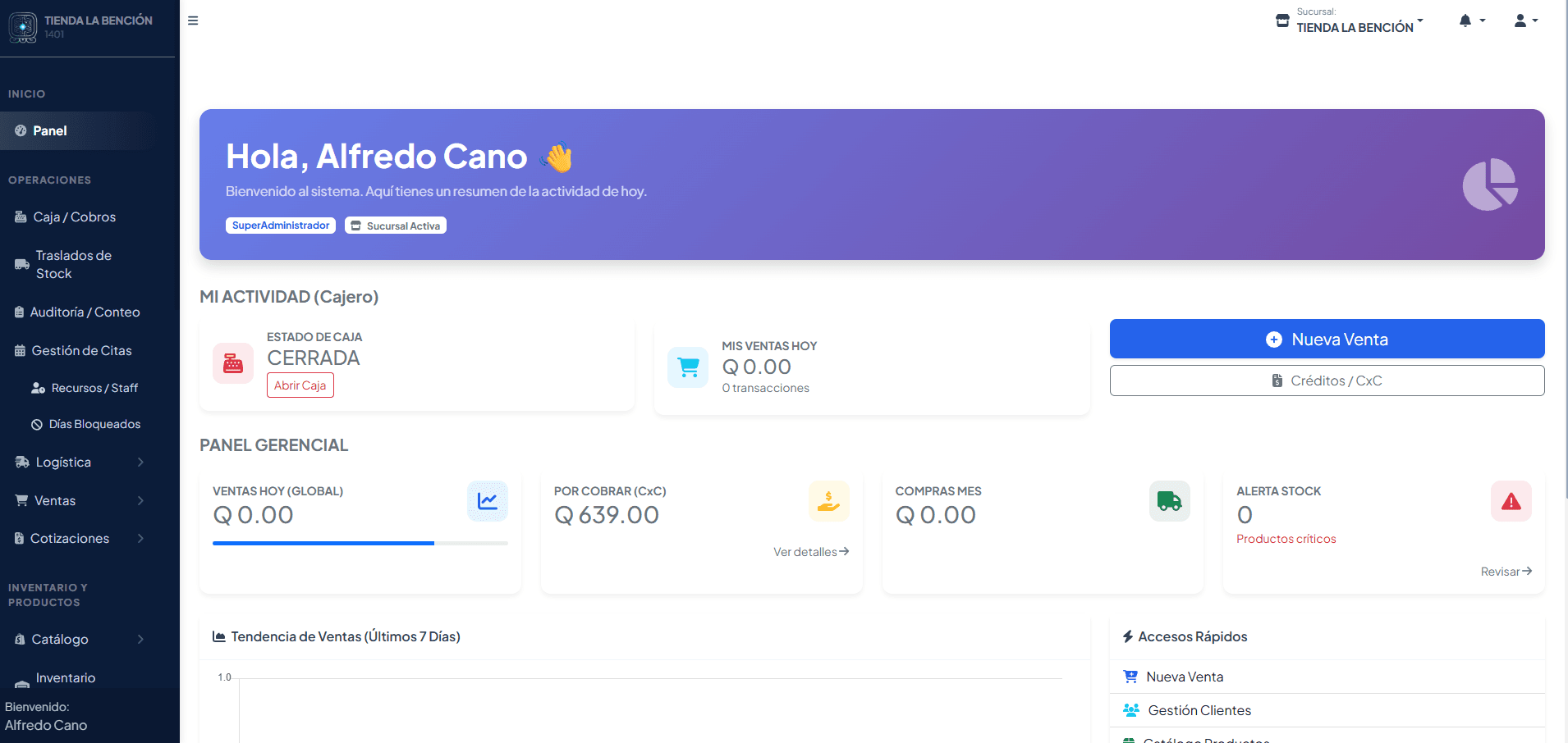 Dashboard del Sistema POS BITOL